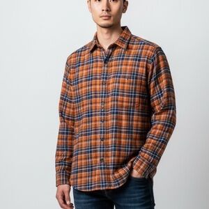 Alex Mill Men's Orange and Blue Plaid Shirt